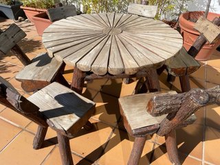 Mesa y 6 Sillas Jardín Madera Rústica