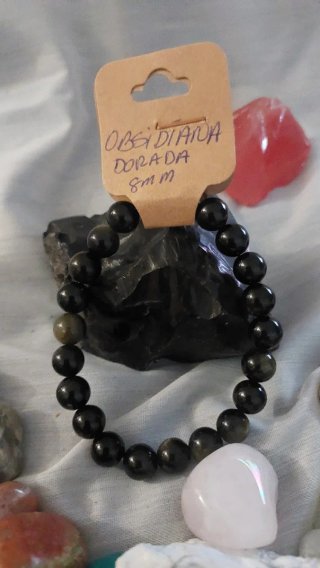 Pulsera Obsidiana Dorada 8mm