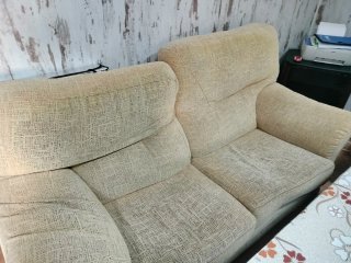 Sofá 3+2 plazas tela beige y cojín