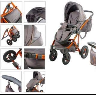Carrito de bebé gris y naranja