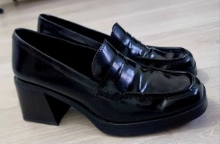 Mocasines tacón ancho negros talla 39