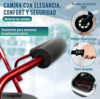 Andador Plegable Cuatro Ruedas Freno a la Carga