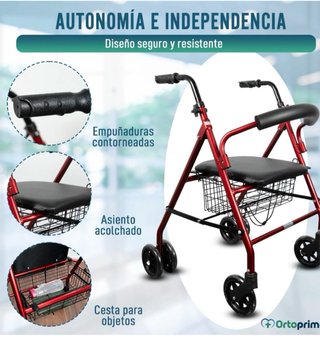 Andador Plegable Cuatro Ruedas Freno a la Carga