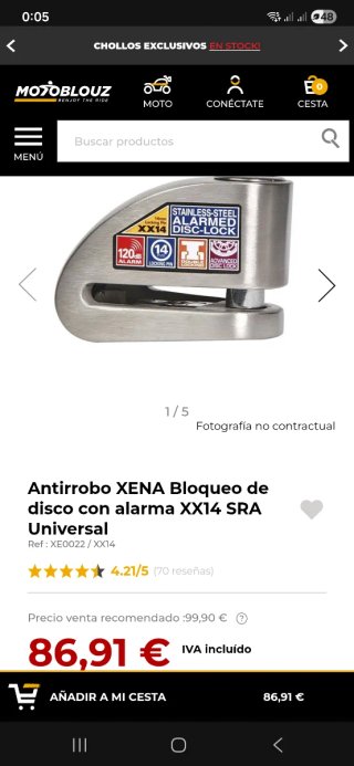 Candado Disco Moto Xena 14mm Alarmado 110dB