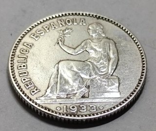 Moneda plata 1 Peseta 1933*34 República Esp. MBC