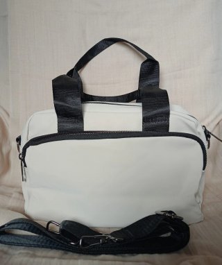 Bolso Bandolera Nylon Suave Blanco Roto y Negro