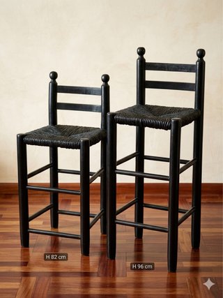 Sillas Altas Negras Mimbre y Madera