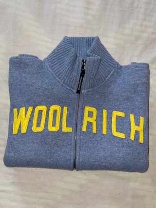 Woolrich Felpa Azzurra Lana Cotone Zip S