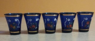 Set 5 Bicchierini Liquore Vintage Floreale Blu Oro