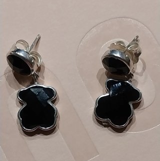 Pendientes Tous Oso Plata y Ónix