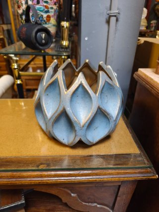 Macetero/cuenco estilo Art Decó azul y dorado