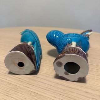 Cacatúa y Gallo Porcelana China Azul