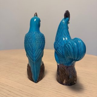 Cacatúa y Gallo Porcelana China Azul