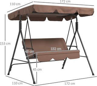 Columpio de Jardín para 3 Personas con Techo Regulable, Columpio de Exterior con Asiento Transpirable en Textilene y Metal, Capacidad de Hasta 240 Kg, 172X110X153 Cm, Marrón