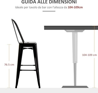Set de 2 Taburetes de Cocina Industrial con Respaldo Extraíble y Reposapiés, Taburetes Modernos de Metal, 44X46X116 Cm, Negro