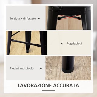 Set de 2 Taburetes de Cocina Industrial con Respaldo Extraíble y Reposapiés, Taburetes Modernos de Metal, 44X46X116 Cm, Negro