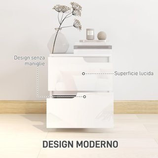 Cómoda Moderna y Minimalista de 2 Cajones, Cómoda de Madera de Partículas, 40X40X48 Cm, Blanco Brillante