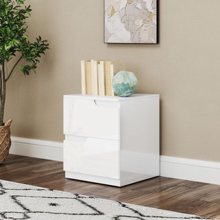 Cómoda Moderna y Minimalista de 2 Cajones, Cómoda de Madera de Partículas, 40X40X48 Cm, Blanco Brillante