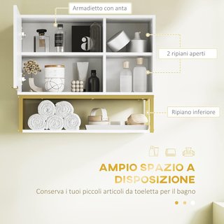 Armario de Baño Ahorra Espacio de 2 Niveles, Montaje en Pared con Estantes Abiertos en MDF Blanco, 60X20X51 Cm