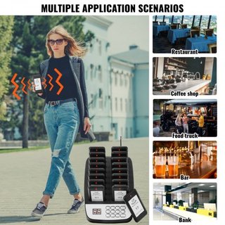Sistema de Pagers para Restaurantes, Señal de Espera de Fila Inalámbrica de 500m de Largo Alcance, Beepers de Llamada para Clientes con Vibración y Parpadeo, 16 Zumbadores para Camiones de Comida,...