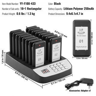Sistema de Pagers para Restaurantes, Señal de Espera de Fila Inalámbrica de 500m de Largo Alcance, Beepers de Llamada para Clientes con Vibración y Parpadeo, 16 Zumbadores para Camiones de Comida,...