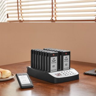 Sistema de Pagers para Restaurantes, Señal de Espera de Fila Inalámbrica de 500m de Largo Alcance, Beepers de Llamada para Clientes con Vibración y Parpadeo, 16 Zumbadores para Camiones de Comida,...