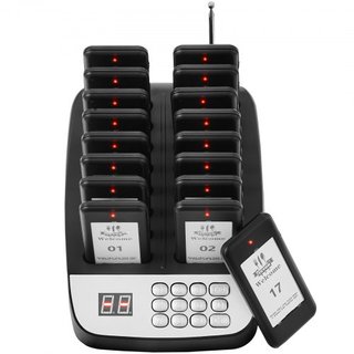 Sistema de Pagers para Restaurantes, Señal de Espera de Fila Inalámbrica de 500m de Largo Alcance, Beepers de Llamada para Clientes con Vibración y Parpadeo, 16 Zumbadores para Camiones de Comida,...