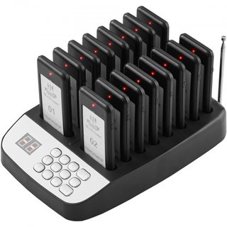 Sistema de Pagers para Restaurantes, Señal de Espera de Fila Inalámbrica de 500m de Largo Alcance, Beepers de Llamada para Clientes con Vibración y Parpadeo, 16 Zumbadores para Camiones de Comida,...