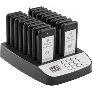 Sistema de Pagers para Restaurantes, Señal de Espera de Fila Inalámbrica de 500m de Largo Alcance, Beepers de Llamada para Clientes con Vibración y Parpadeo, 16 Zumbadores para Camiones de Comida,...