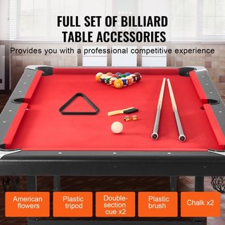 Mesa de Billar, Mesa de Pool de 213 cm, Mesa Plegable Portátil que Ahorra Espacio, Juego de Mesa de Billar Incluye Bolas, Queues, Tizas y Cepillo, Negra con Tela Roja, Perfecta para Sala de Juegos...