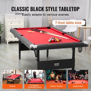 Mesa de Billar, Mesa de Pool de 213 cm, Mesa Plegable Portátil que Ahorra Espacio, Juego de Mesa de Billar Incluye Bolas, Queues, Tizas y Cepillo, Negra con Tela Roja, Perfecta para Sala de Juegos...