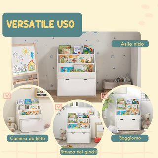 Estantería para Niños de 3-8 Años con 3 Estantes y Cajón Inferior, Estante para Juguetes de Madera MDF, 62.5X30X70 Cm, Blanco