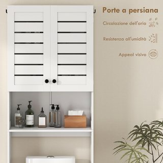 Mueble Sobre WC Con Armario de 2 Puertas y Estante Abierto, Mueble de Baño en MDF, Estante Sobre WC, 67X31.5X190 Cm, Blanco