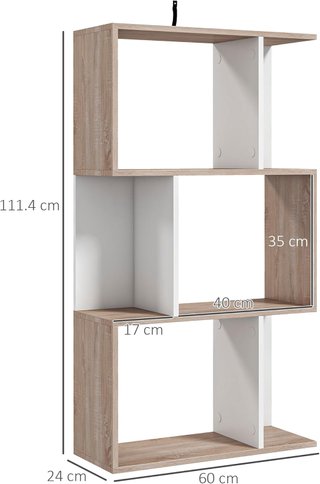 Estantería de Diseño Oficina Madera Moderna 3 Estantes 60 × 24 × 111.4Cm