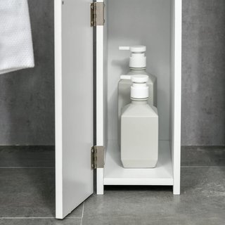 Mueble de Baño Ahorra Espacio en Columna Con 2 Estantes y 2 Armarios, Columna de Baño de Madera para Sala de Estar, 15.2X29.8X118 Cm, Blanco