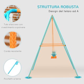 Columpio de Jardín con Asiento y Estacas, de Acero para Niños de 3 a 8 Años, 163X145X181Cm, Azul y Naranja