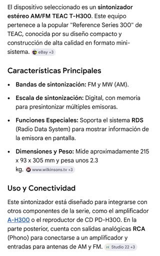 Sintonizador TEAC T-H300 AM/FM Stereo