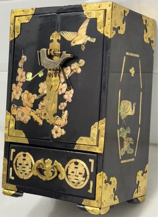 ANTIGUA CAJA JOYERO MADERA LACADA MADREPERLA XX