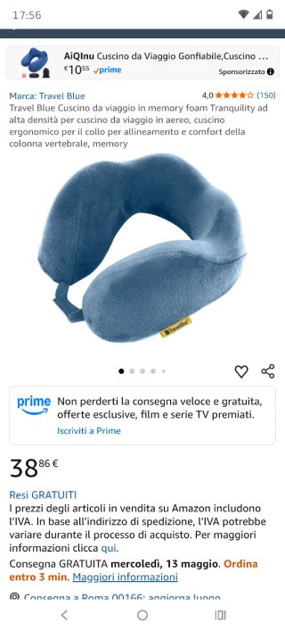 Cuscino da viaggio Travel Blue Memory
