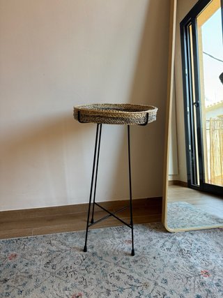 Mesita auxiliar mimbre plegable metal
