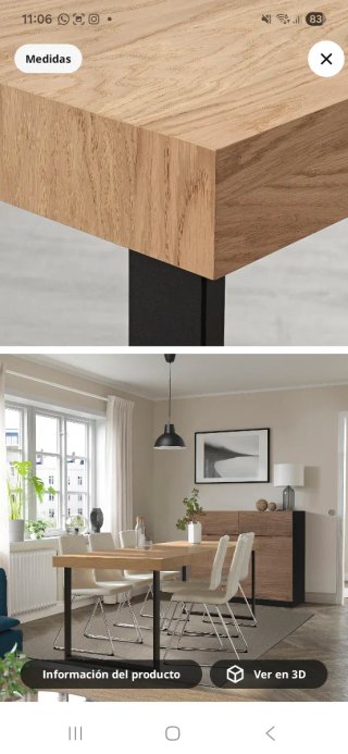Mesa extensible roble/negro 150/200x80 cm
