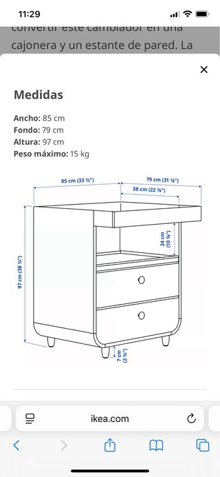 Cuna con cajones y cambiador MYLLRA (ikea).