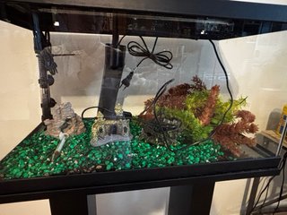 Acuario con soporte de madera