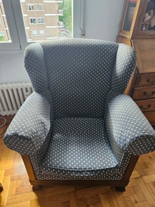 Tresillo vintage tela y madera