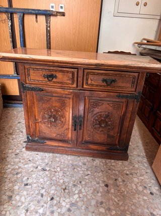 Mueble antiguo madera mármol cajones puertas