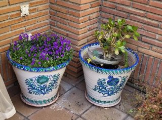 Dos maceta cerámica granadina azul y verde 65€ /ud
