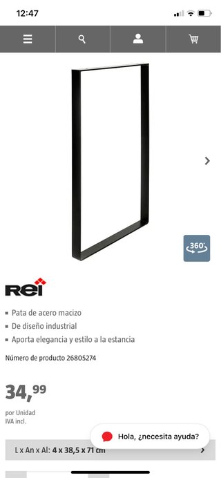 2 Patas de mesa acero negro REI diseño industrial