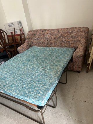 Sofá Cama Tela Beige y Marrón
