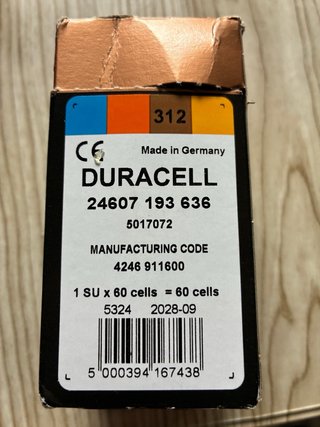 Pilas Audífonos Duracell 312 (6 unidades) x 10