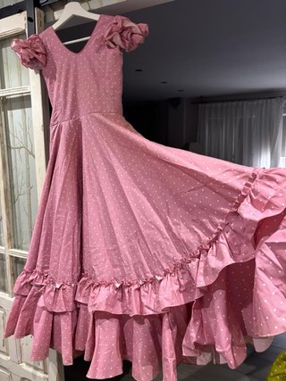 Vestido Flamenca Niña Rosa Lunar Blanco en Córdoba
